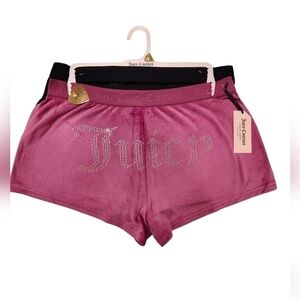 Juicy Couture 2 pack Velour Sleep Shorts Pink and Black Embossed, Size L, NWT